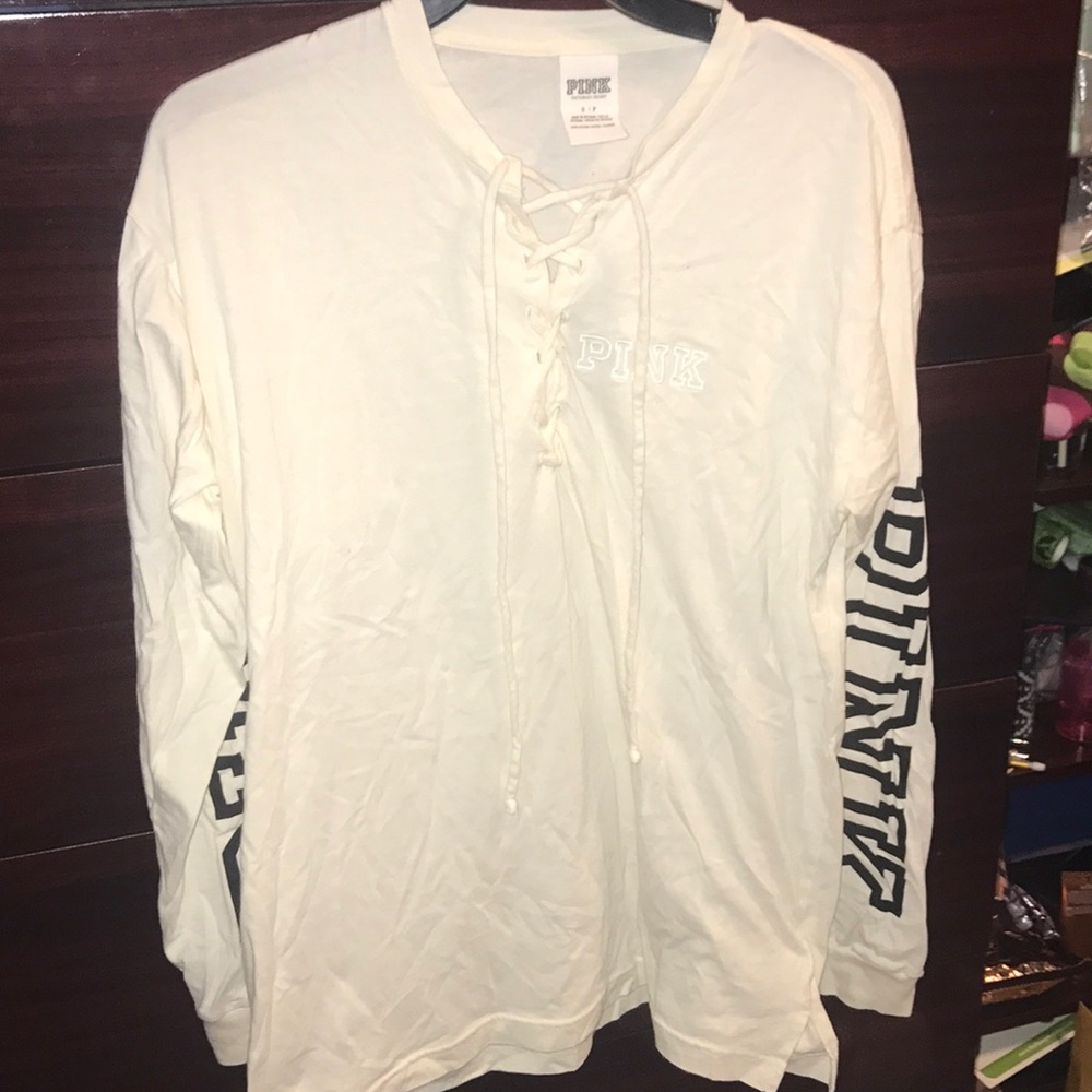 !NEW! Pink by Victoria Secret white Lace-Up tee